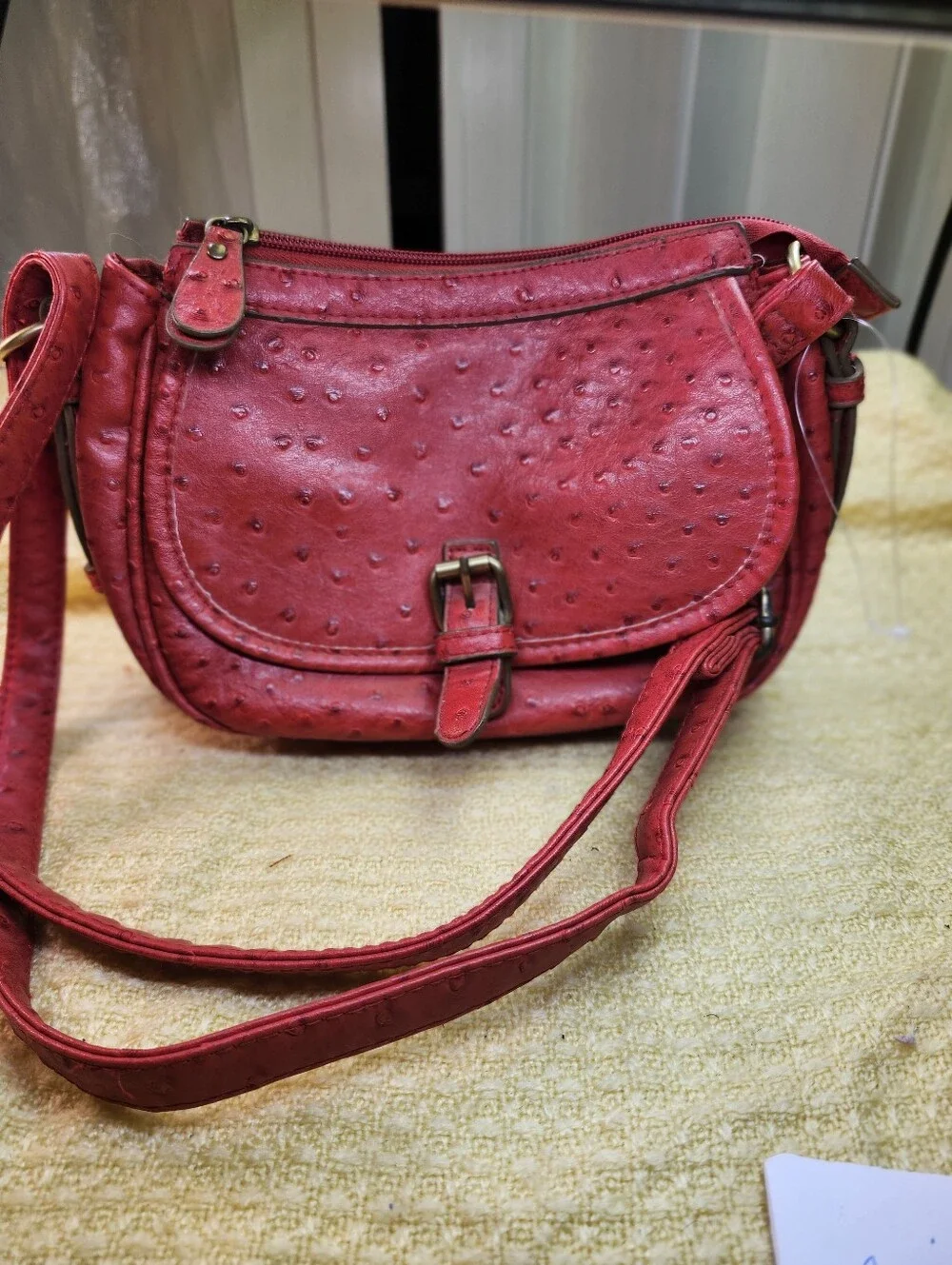 GAL PURSE Textured Red Crossbody Saddle Bag with Buckle Accent